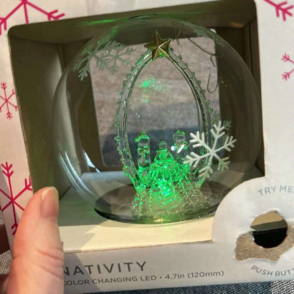 Robert Stanley Glass Nativity Ornament with Color-Changing LED